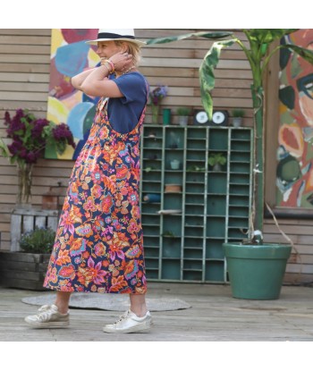 Robe salopette Eva popeline de coton fleurs de Gênes ouvre sa boutique