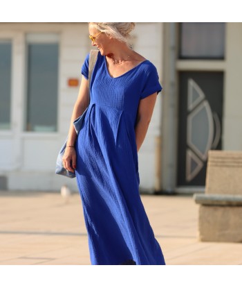 Robe Siloé double gaze de coton bleu majorelle destockage