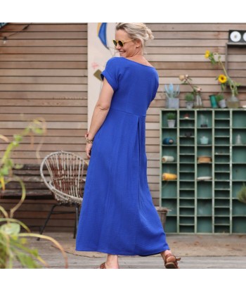 Robe Siloé double gaze de coton bleu majorelle destockage