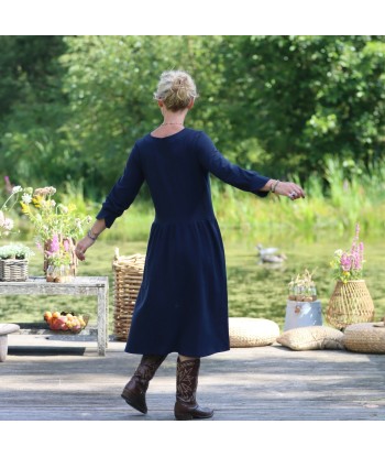 Robe Agnès - Piqué de coton bleu marine Les magasins à Paris