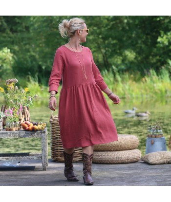 Robe Agnès - Double gaze de coton terracotta en linge