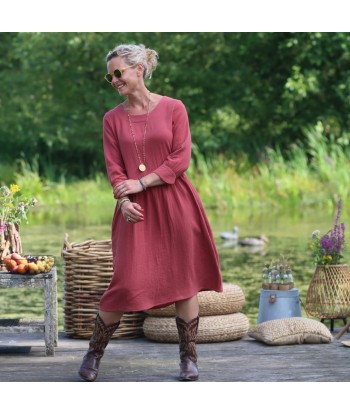 Robe Agnès - Double gaze de coton terracotta en linge