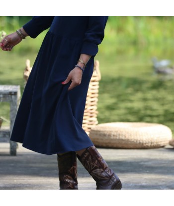 Robe Agnès - Piqué de coton bleu marine Les magasins à Paris