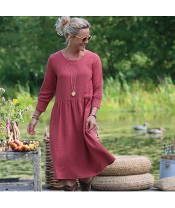 Robe Agnès - Double gaze de coton terracotta en linge