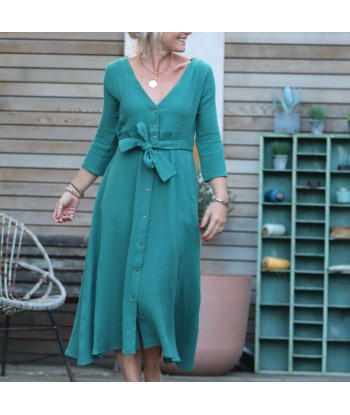 Robe Azélie - Double gaze de coton vert printemps JUSQU'A -70%! 