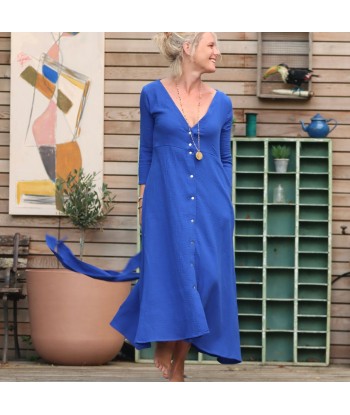 Robe Azélie - Double gaze de coton bleu majorelle ouvre sa boutique