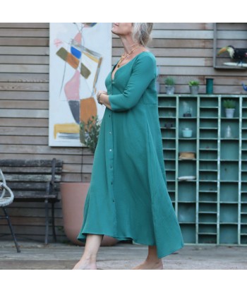 Robe Azélie - Double gaze de coton vert printemps JUSQU'A -70%! 