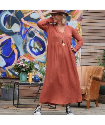 Robe Héloïse -  double gaze de coton terracotta orangé Voir les baskets