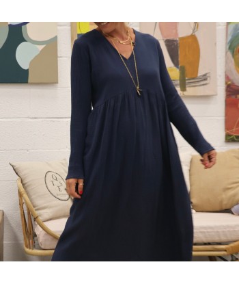 Robe Héloïse -  double gaze de coton bleu marine hantent personnes