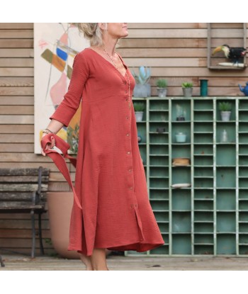 Robe Azélie - Double gaze de coton terracotta orangé les ctes