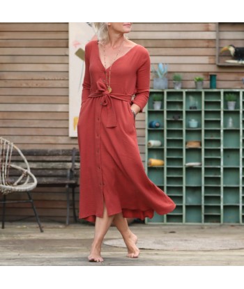 Robe Azélie - Double gaze de coton terracotta orangé les ctes