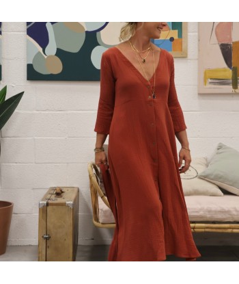 Robe Azélie - Double gaze de coton terracotta orangé les ctes