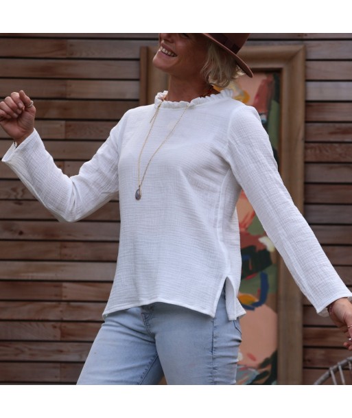 Blouse Tara - double gaze de coton blanc cassé rayé or le concept de la Pate a emporter 