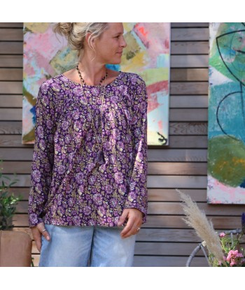 Blouse Ninon - viscose fleuri aubergine la colonne vertébrale