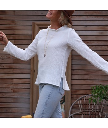 Blouse Tara - double gaze de coton blanc cassé rayé or le concept de la Pate a emporter 