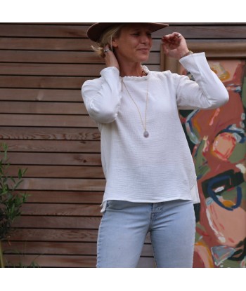 Blouse Tara - double gaze de coton blanc cassé rayé or le concept de la Pate a emporter 