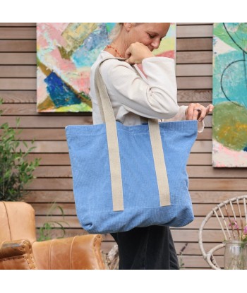 Sac cabas Malo - Velours côtelé bleu doux soldes