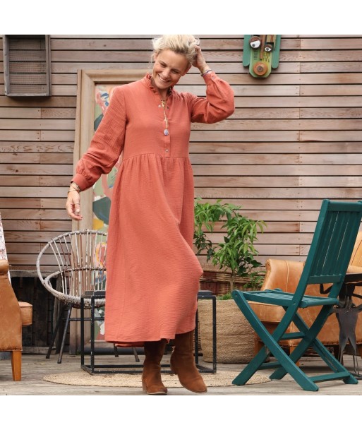 Robe Pomme -  double gaze de coton terracotta orangé À commander