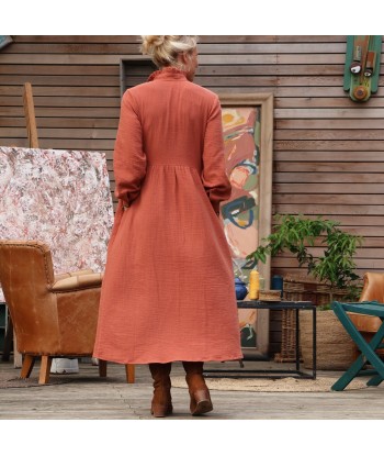 Robe Pomme -  double gaze de coton terracotta orangé À commander