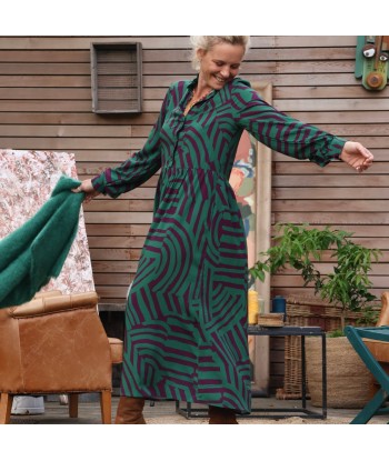 Robe Pomme -  Viscose géométrique émeraude sur le site 