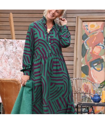 Robe Pomme -  Viscose géométrique émeraude sur le site 