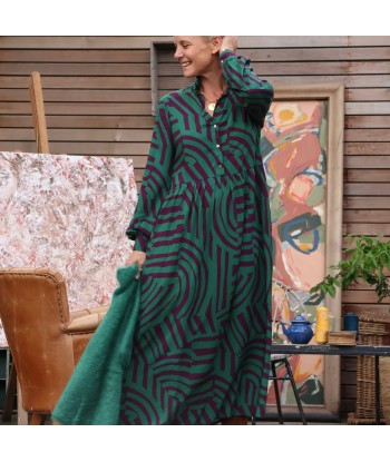 Robe Pomme -  Viscose géométrique émeraude sur le site 