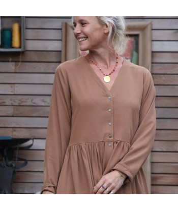 Robe Sia -  sergé de viscose camel le des métaux précieux