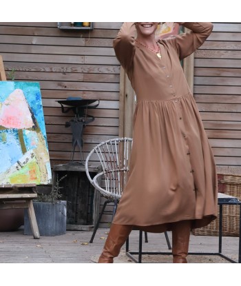 Robe Sia -  sergé de viscose camel le des métaux précieux