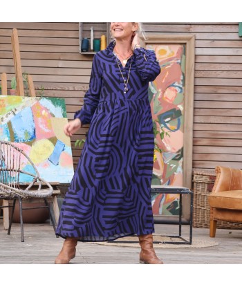 Robe Pomme -  viscose géométrique indigo/noir destockage