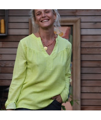 Blouse Léone - double gaze de coton jaune fluo s'inspire de l'anatomie humaine