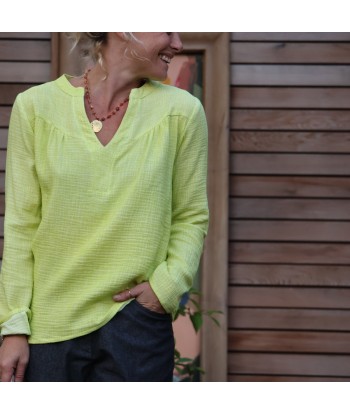 Blouse Léone - double gaze de coton jaune fluo s'inspire de l'anatomie humaine