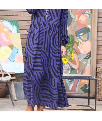 Robe Pomme -  viscose géométrique indigo/noir destockage