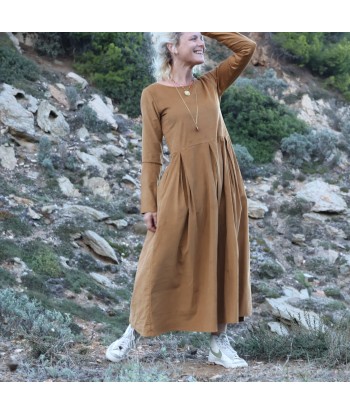 Robe Louisa - velours de coton milleraies camel sur le site 