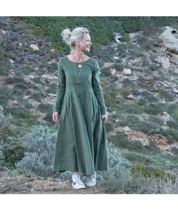 Robe Louisa - velours de coton milleraies vert kaki vente chaude votre 