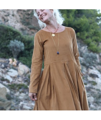 Robe Louisa - velours de coton milleraies camel sur le site 