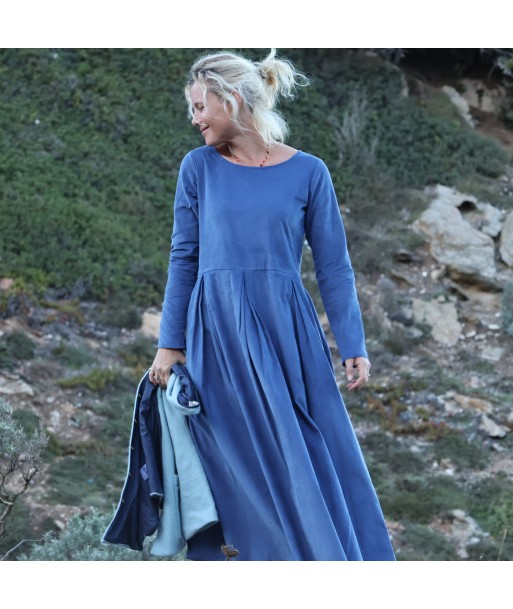 Robe Louisa - velours de coton milleraies bleu océan Amélioration de cerveau avec