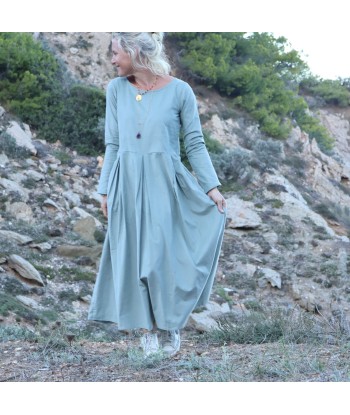 Robe Louisa - velours de coton milleraies vert d'eau 2024