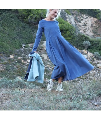 Robe Louisa - velours de coton milleraies bleu océan Amélioration de cerveau avec