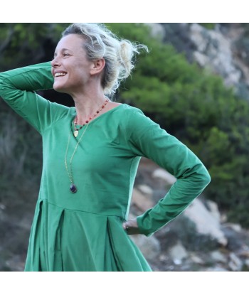 Robe Louisa - velours de coton milleraies vert menthe rembourrage situé sous