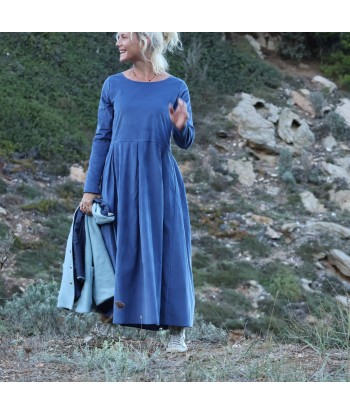 Robe Louisa - velours de coton milleraies bleu océan Amélioration de cerveau avec