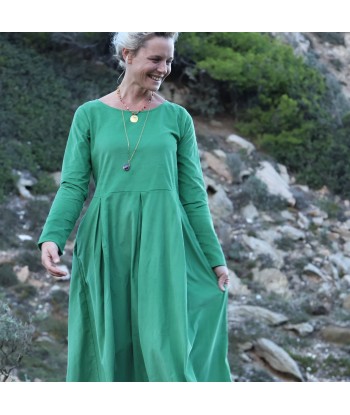 Robe Louisa - velours de coton milleraies vert menthe rembourrage situé sous