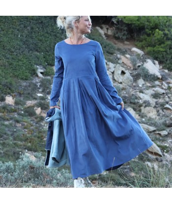 Robe Louisa - velours de coton milleraies bleu océan Amélioration de cerveau avec