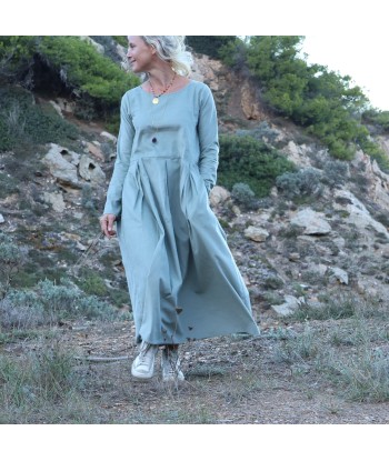 Robe Louisa - velours de coton milleraies vert d'eau 2024