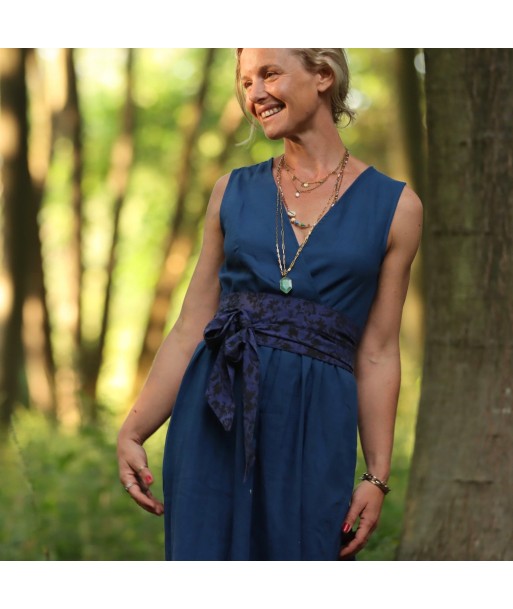 Robe Alba midi sergé de coton bleu indigo en ligne des produits 