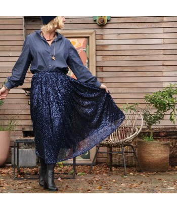 Jupe Amalia sequins bleu nuit soldes