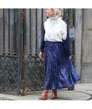 Jupe Amalia sequins bleu nuit soldes