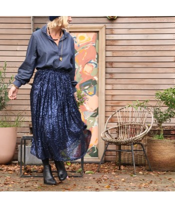 Jupe Amalia sequins bleu nuit soldes