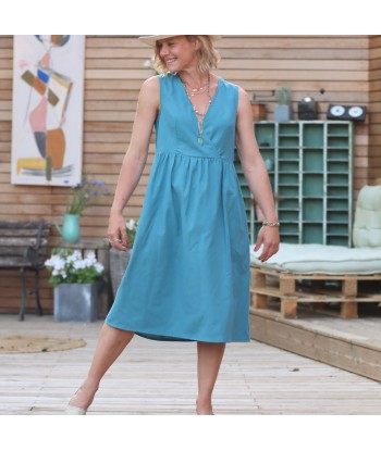 Robe Alba midi sergé de coton bleu canard la livraison gratuite