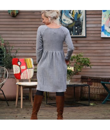 Robe Mia midi - double gaze de coton quadrillé gris pas chere