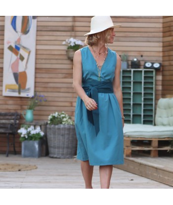 Robe Alba midi sergé de coton bleu canard la livraison gratuite